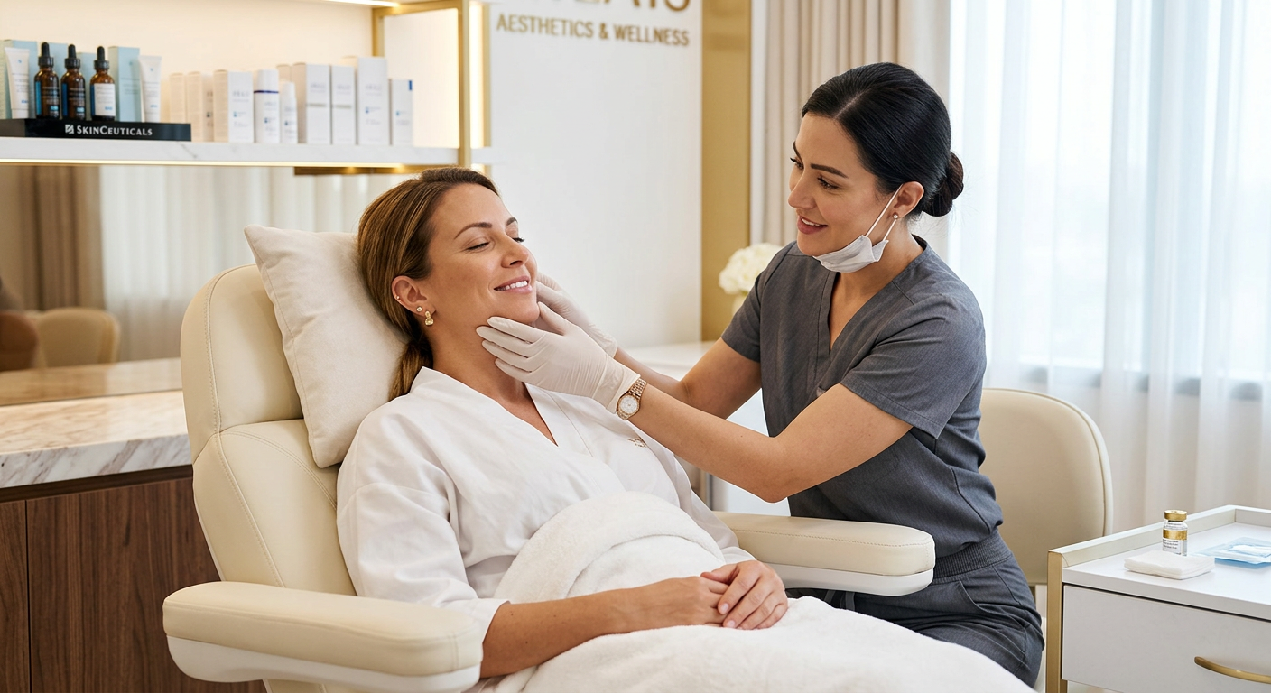 A patient receiving a consultation for a PDO thread lift at ROAR Aesthetics + Wellness in Queen Creek, Arizona.